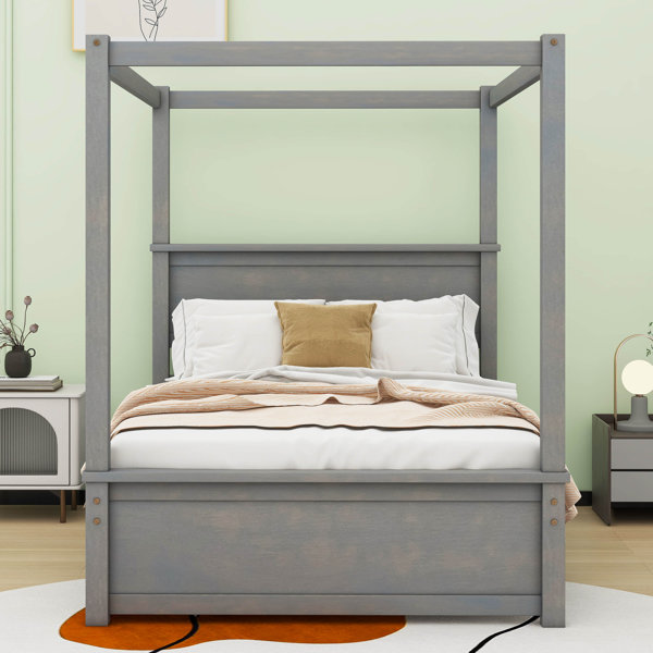 Red Barrel Studio® Patrise Full Size Wood Canopy Bed with two Drawers